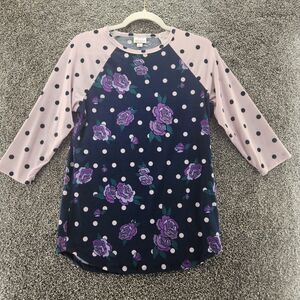 Lularoe small 3/4 sleeve purple floral polka dot t-shirt